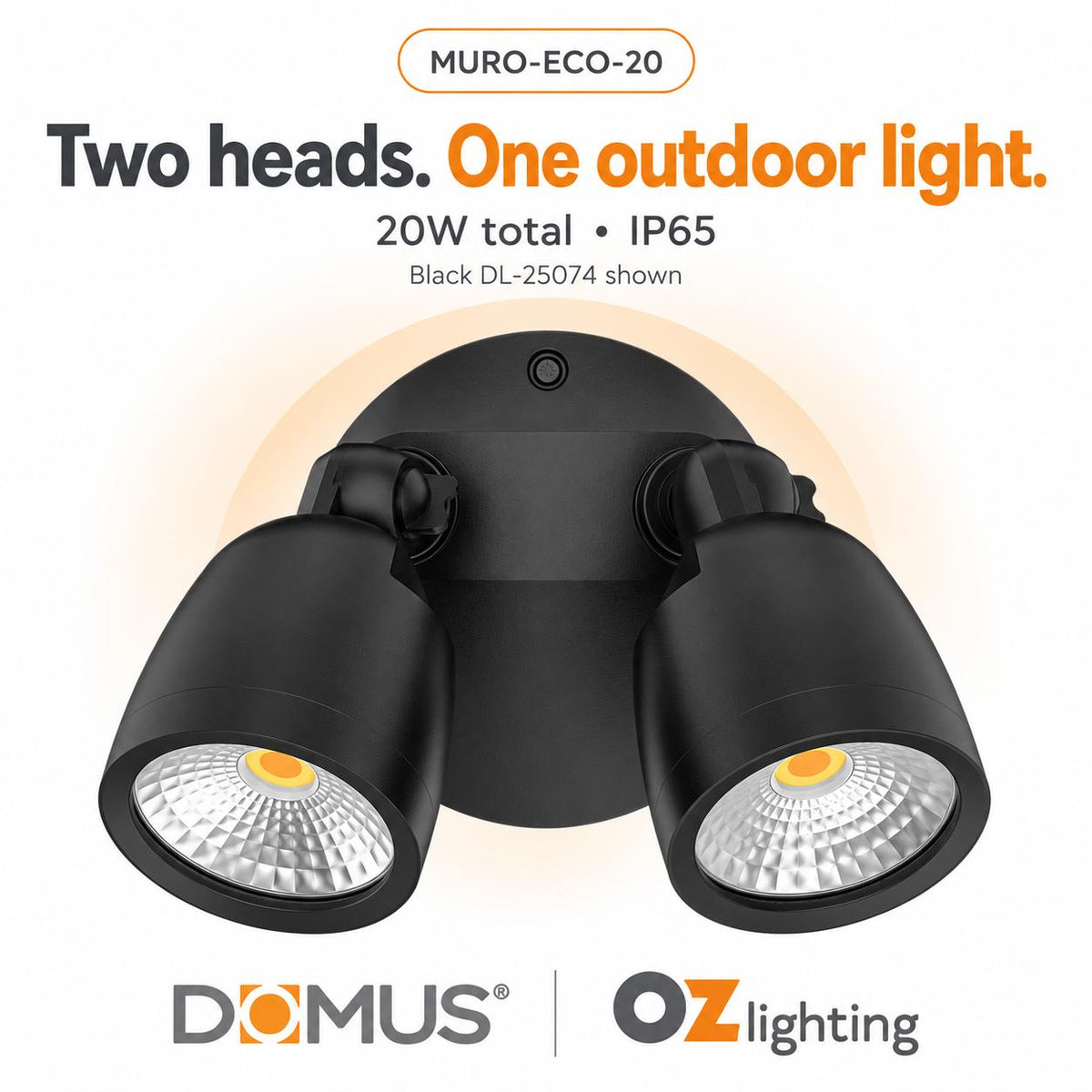 Domus MURO-ECO-20 LED Spotlight - 20W, Tri-Colour, IP65, Twin Head, Coastal-Domus Lighting-Ozlighting.com.au