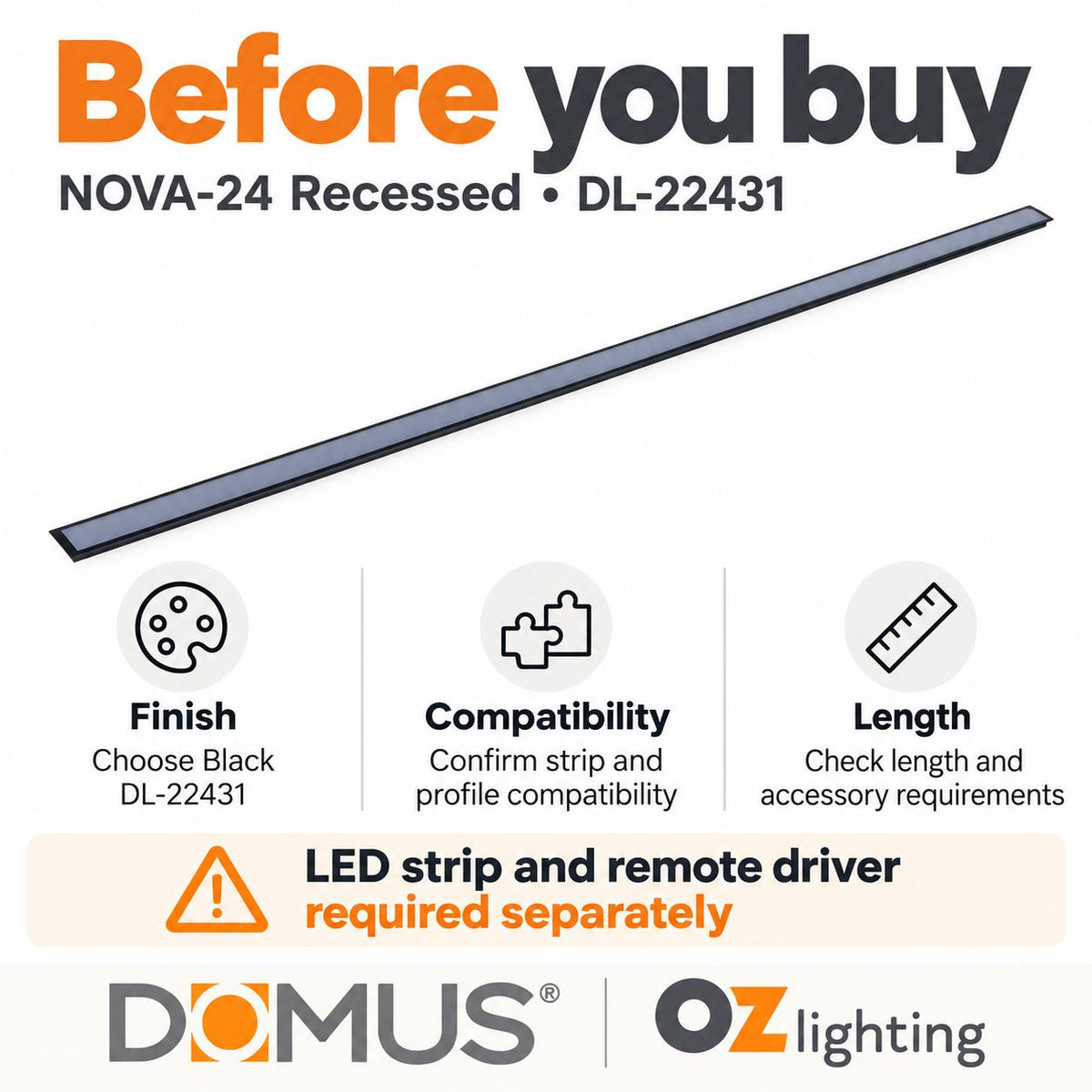 Domus Mounting Profile - NOVA-24-Recessed-Domus Lighting-Ozlighting.com.au