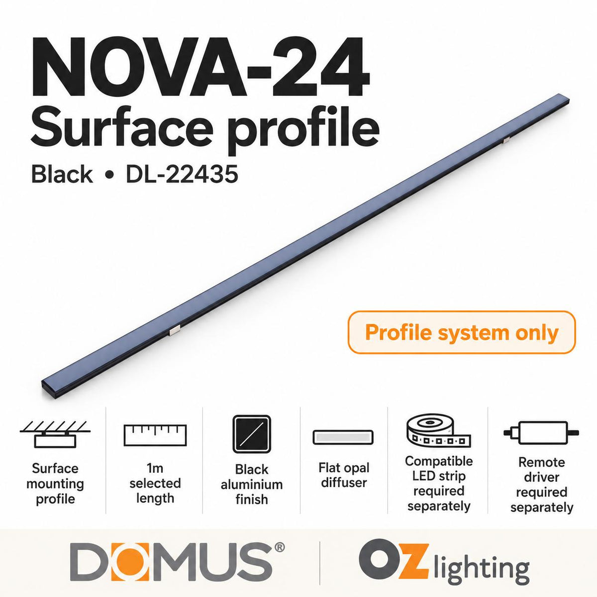 Domus Mounting Profile - NOVA-24-Surface Mounting-Domus Lighting-Ozlighting.com.au
