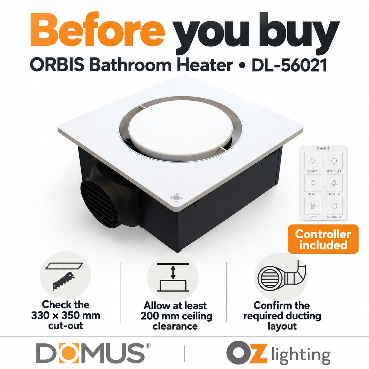 Domus ORBIS 4-In-1 Retrofit PTC Bathroom Heater-Domus Lighting-Ozlighting.com.au