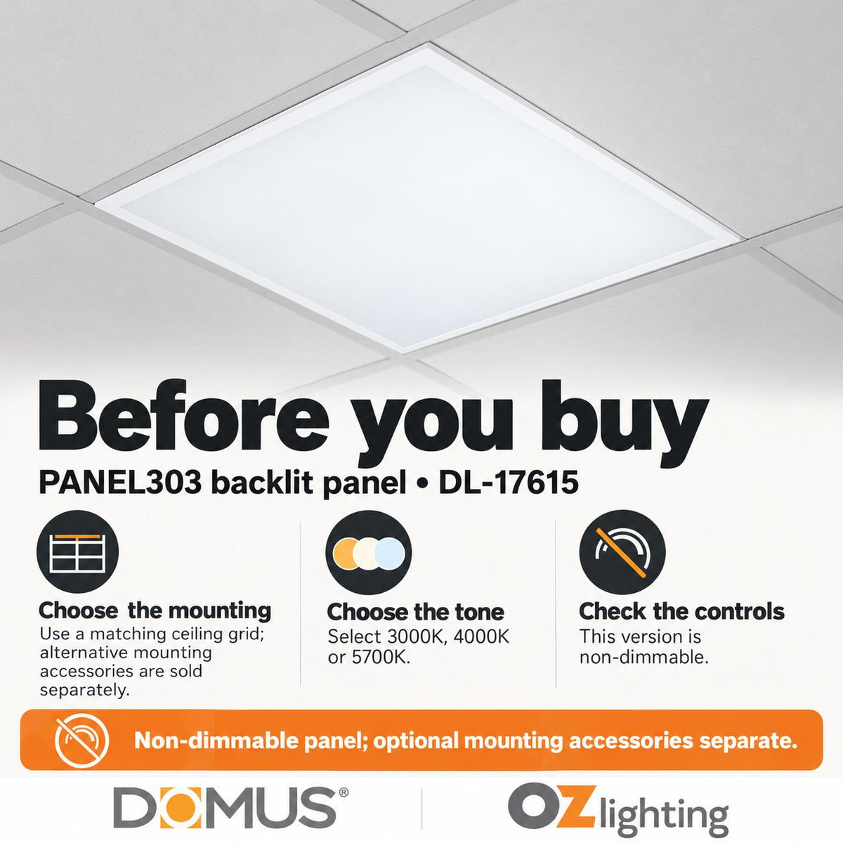 Domus PANEL-BLT-303 LED Panel Light - 12W, Tri-Colour, 300x300mm-Domus Lighting-Ozlighting.com.au