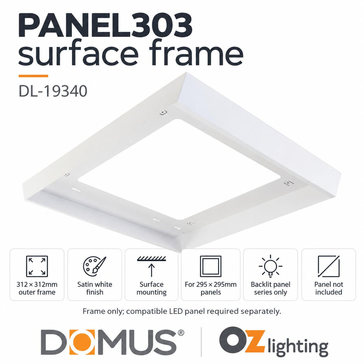 Domus PANEL-SM-KIT-303-BLT Panel Frame - 312x312mm Surface Mounted-Domus Lighting-Ozlighting.com.au