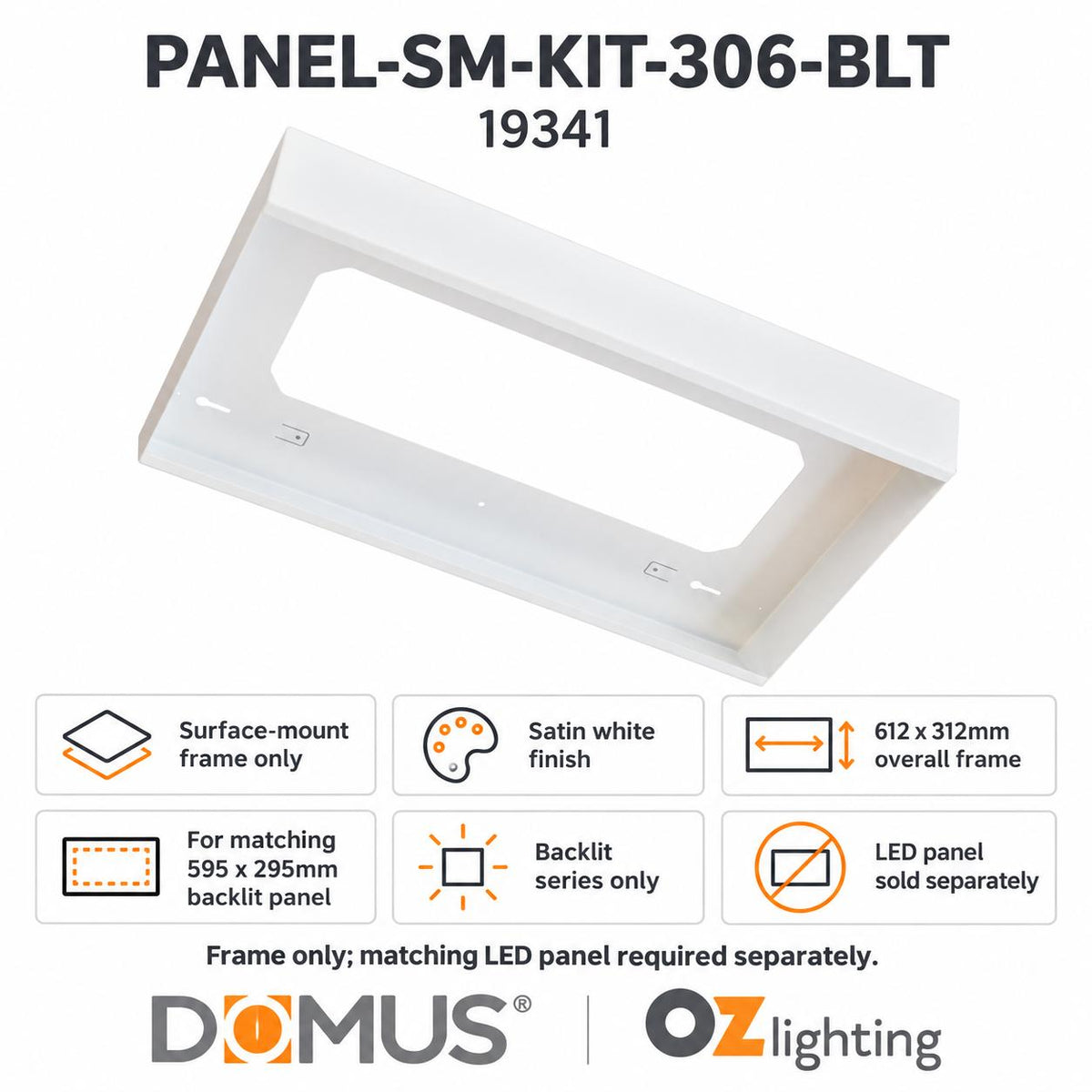 Domus PANEL-SM-KIT-306-BLT Panel Frame - 612x312mm Surface Mounted-Domus Lighting-Ozlighting.com.au