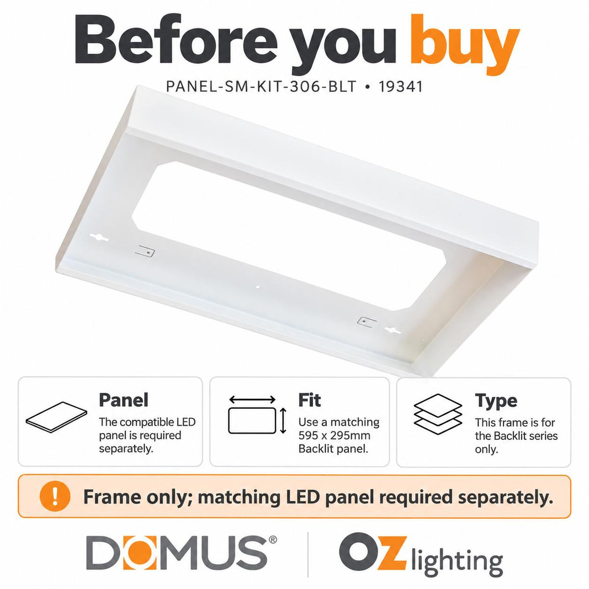 Domus PANEL-SM-KIT-306-BLT Panel Frame - 612x312mm Surface Mounted-Domus Lighting-Ozlighting.com.au