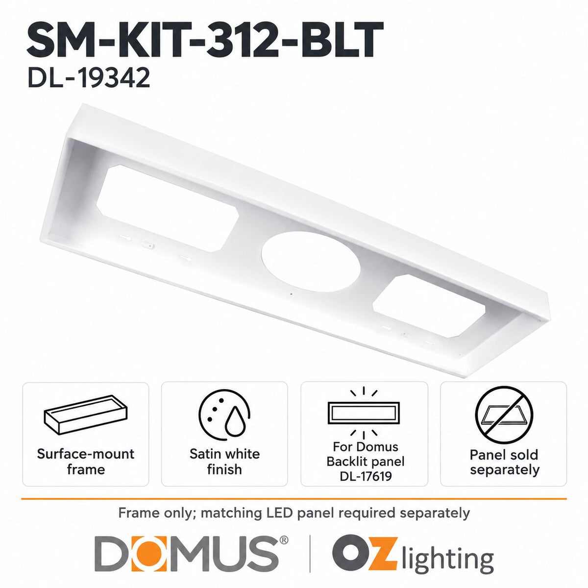 Domus PANEL-SM-KIT-312-BLT Panel Frame - 1200x355mm Surface Mounted-Domus Lighting-Ozlighting.com.au