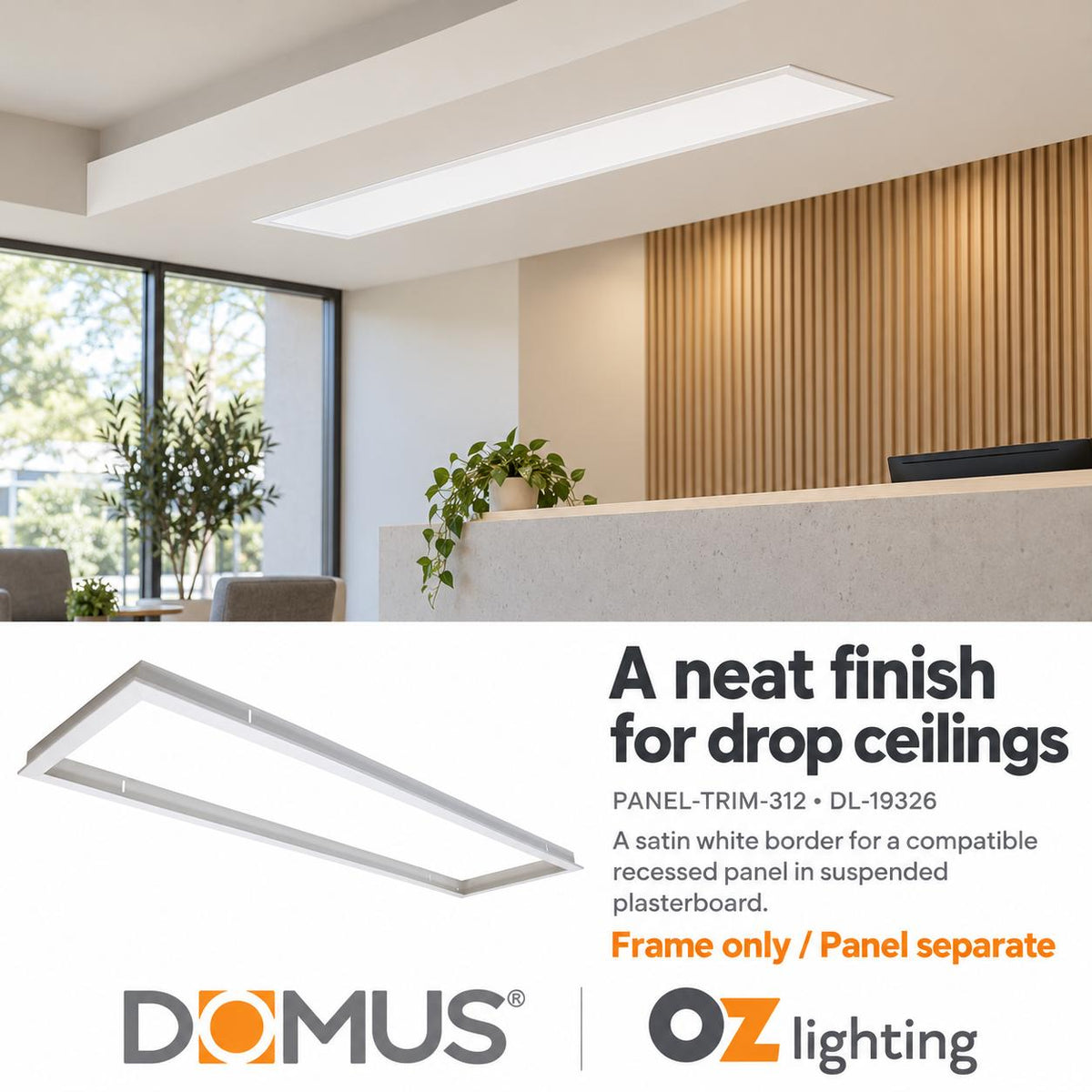 Domus PANEL-TRIM-312 LED Panel Light - Recessed, 1230x330mm, White-Domus Lighting-Ozlighting.com.au
