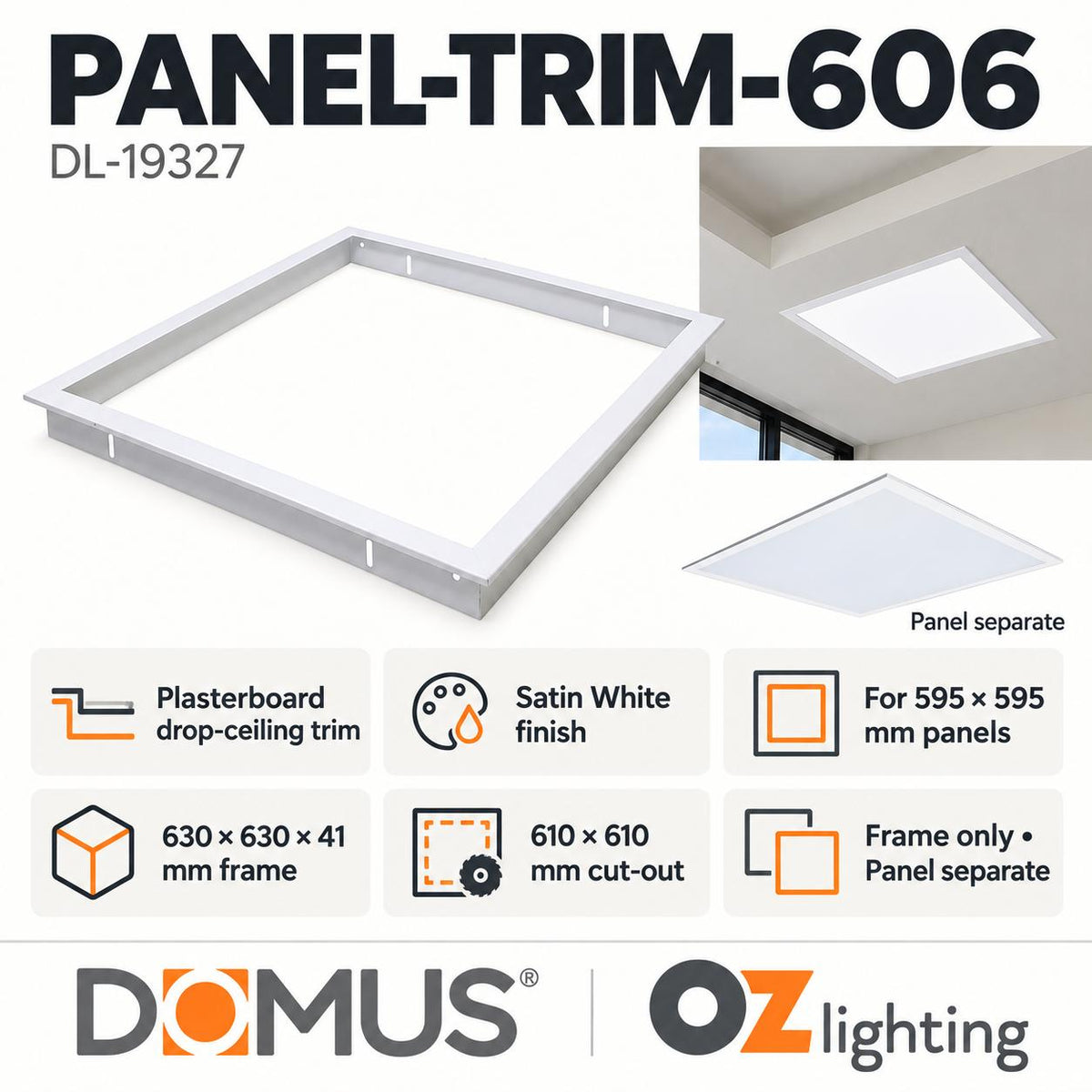 Domus PANEL-TRIM-606 LED Panel Light - Recessed, 630x630mm, White-Domus Lighting-Ozlighting.com.au