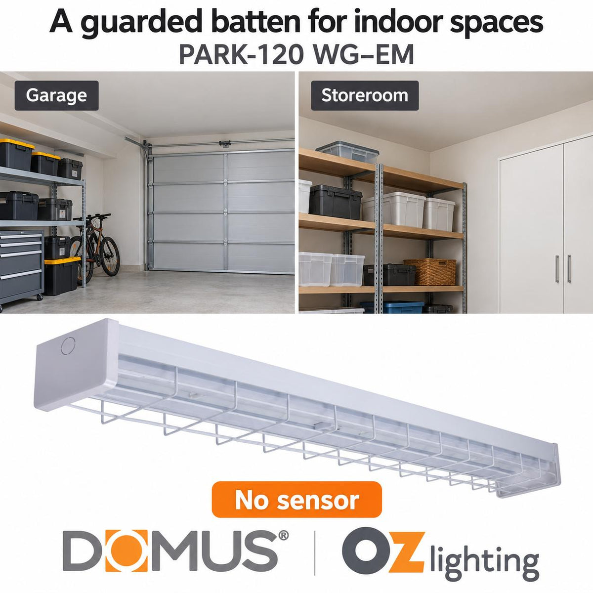 Domus PARK-120-WG-EM 15W/30W LED Tri-Colour Wide Body Wire Guard 1200mm Emergency Batten - with Optional Sensor-Domus Lighting-Ozlighting.com.au