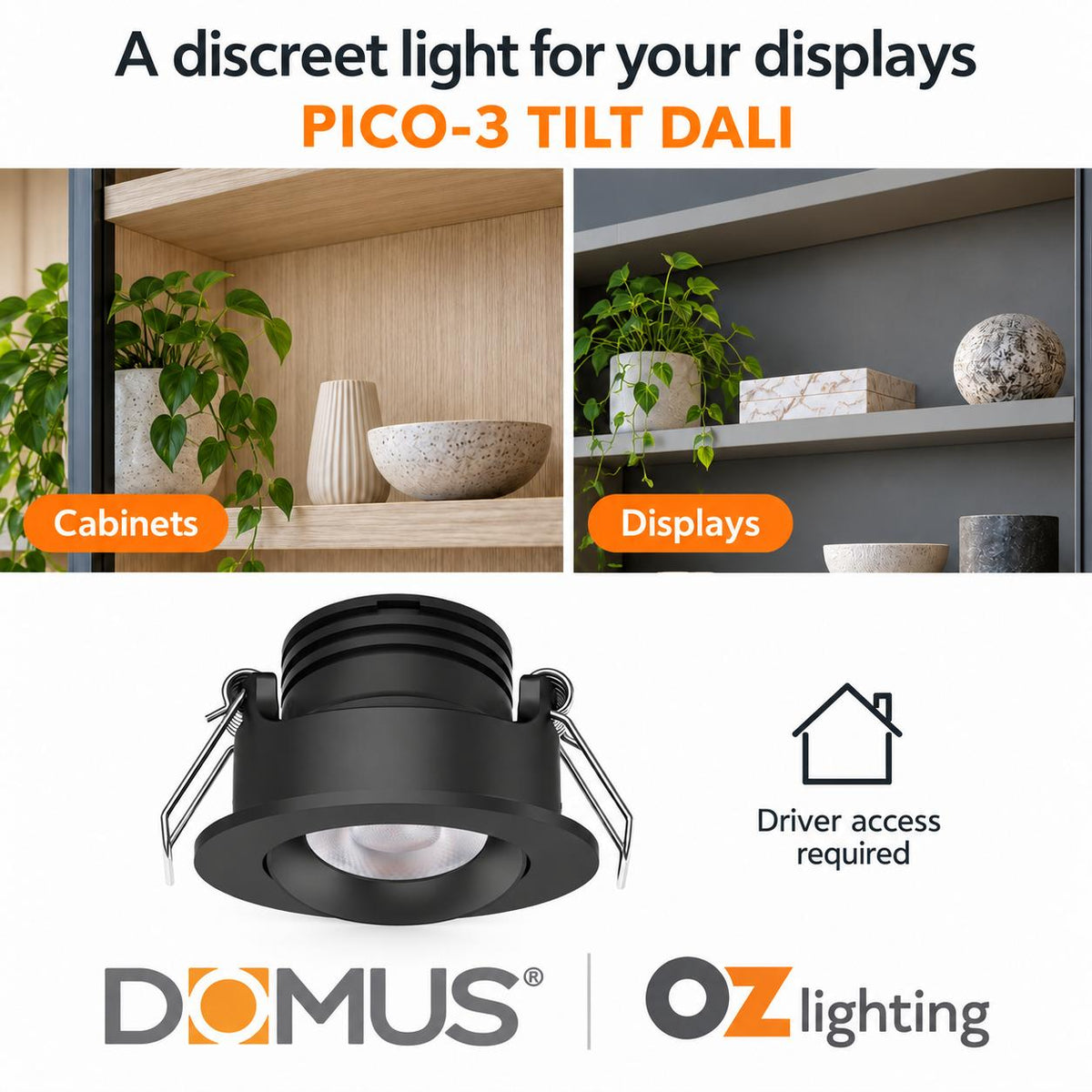 Domus PICO-3-TILT-DALI LED Downlight - 3W, Tri-Colour, DALI Dimmable, IP40, Round-Domus Lighting-Ozlighting.com.au