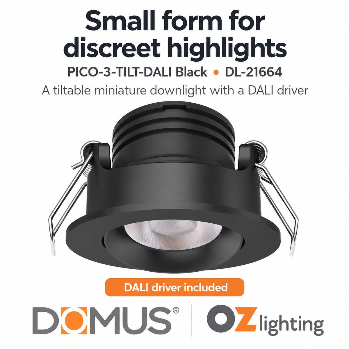 Domus PICO-3-TILT-DALI LED Downlight - 3W, Tri-Colour, DALI Dimmable, IP40, Round-Domus Lighting-Ozlighting.com.au