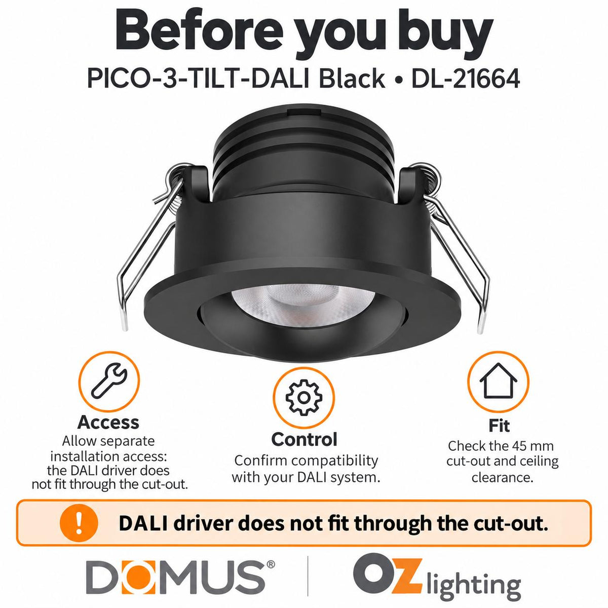 Domus PICO-3-TILT-DALI LED Downlight - 3W, Tri-Colour, DALI Dimmable, IP40, Round-Domus Lighting-Ozlighting.com.au