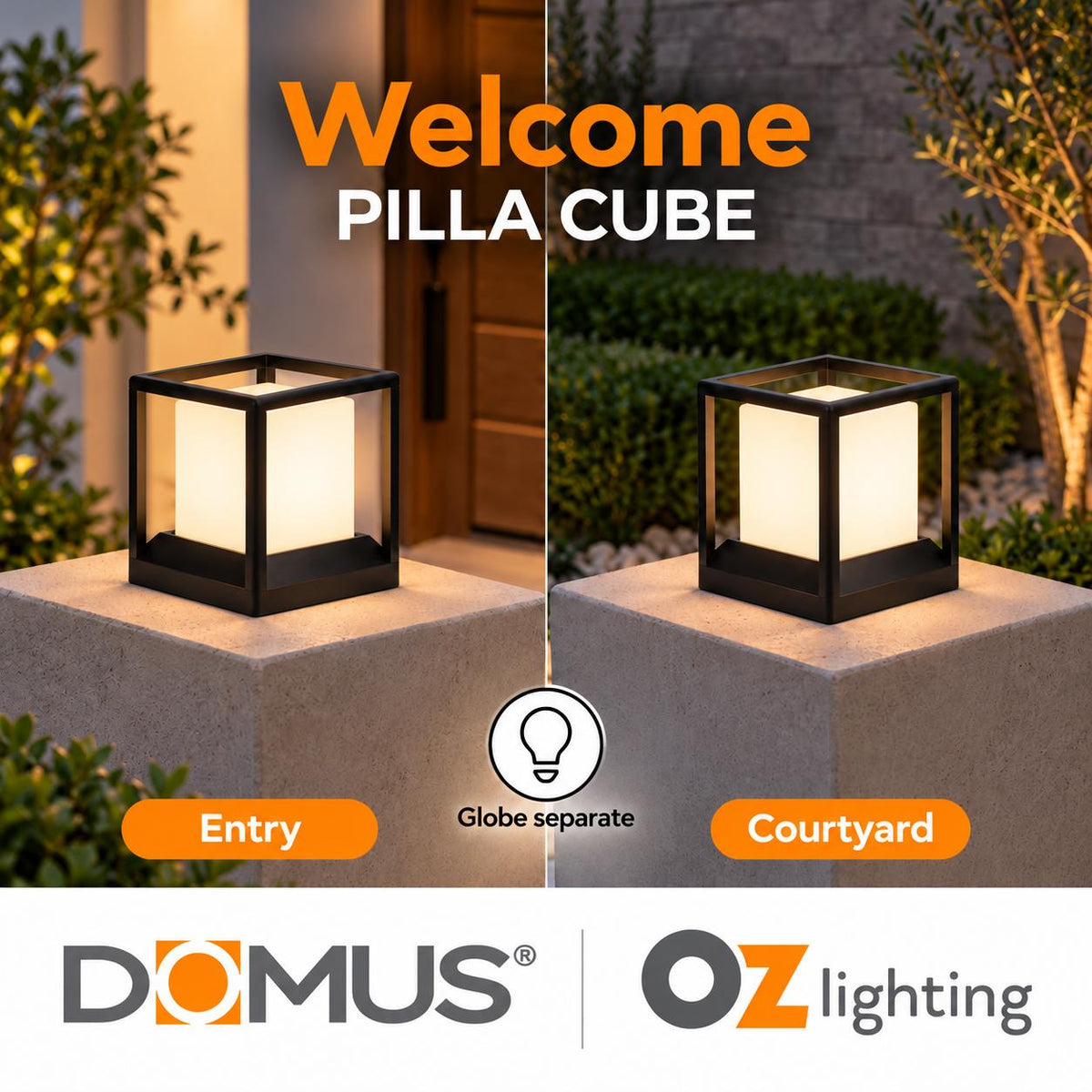 Domus PILLA-CUBE Modern Cube Outdoor Pillar Mount Light - IP65-Domus Lighting-Ozlighting.com.au