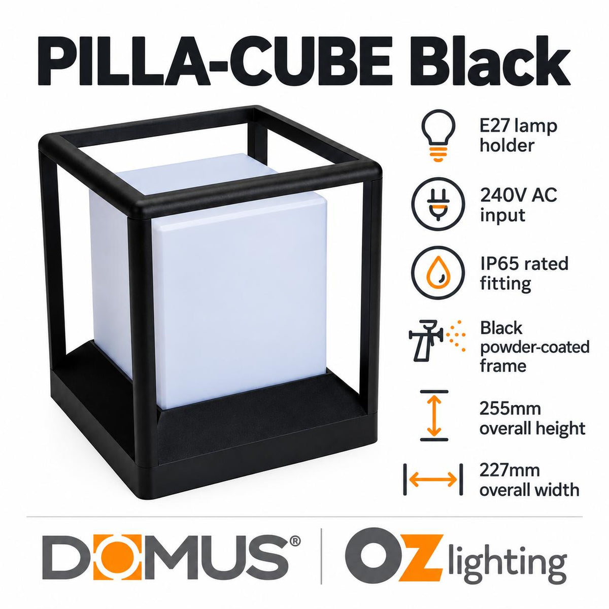 Domus PILLA-CUBE Modern Cube Outdoor Pillar Mount Light - IP65-Domus Lighting-Ozlighting.com.au