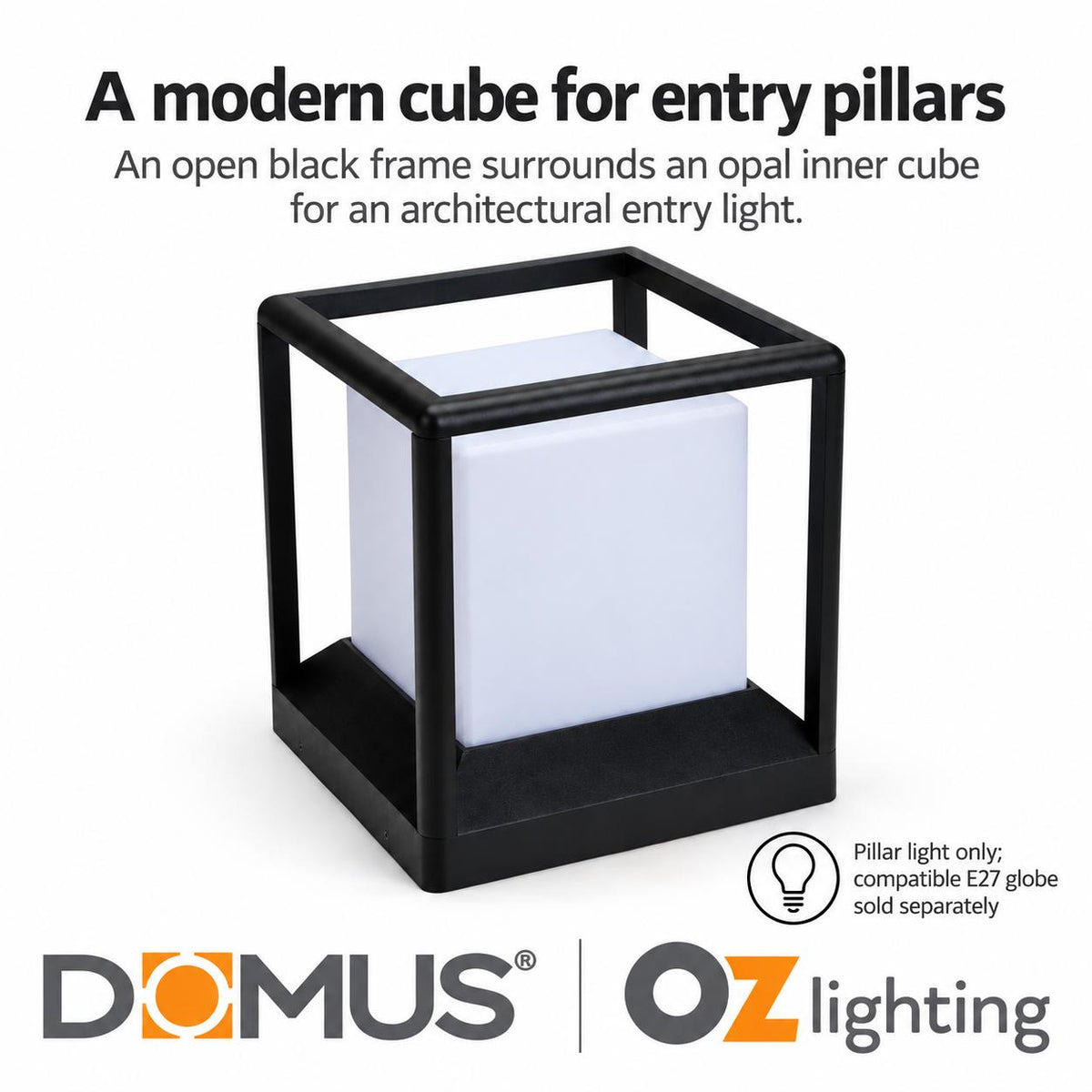 Domus PILLA-CUBE Modern Cube Outdoor Pillar Mount Light - IP65-Domus Lighting-Ozlighting.com.au