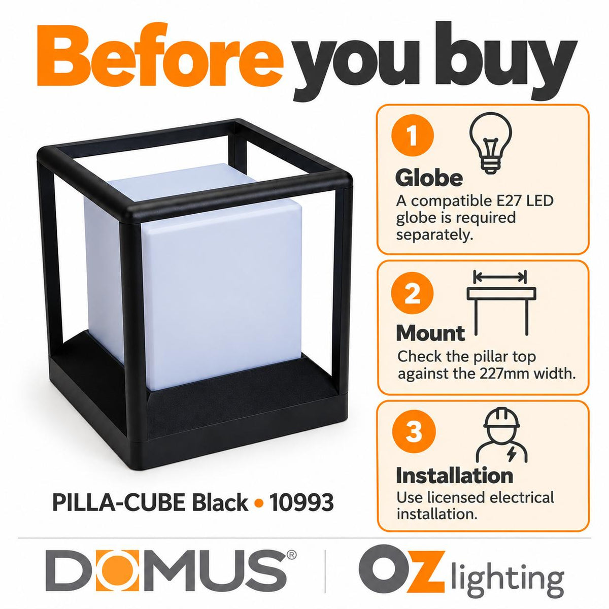 Domus PILLA-CUBE Modern Cube Outdoor Pillar Mount Light - IP65-Domus Lighting-Ozlighting.com.au