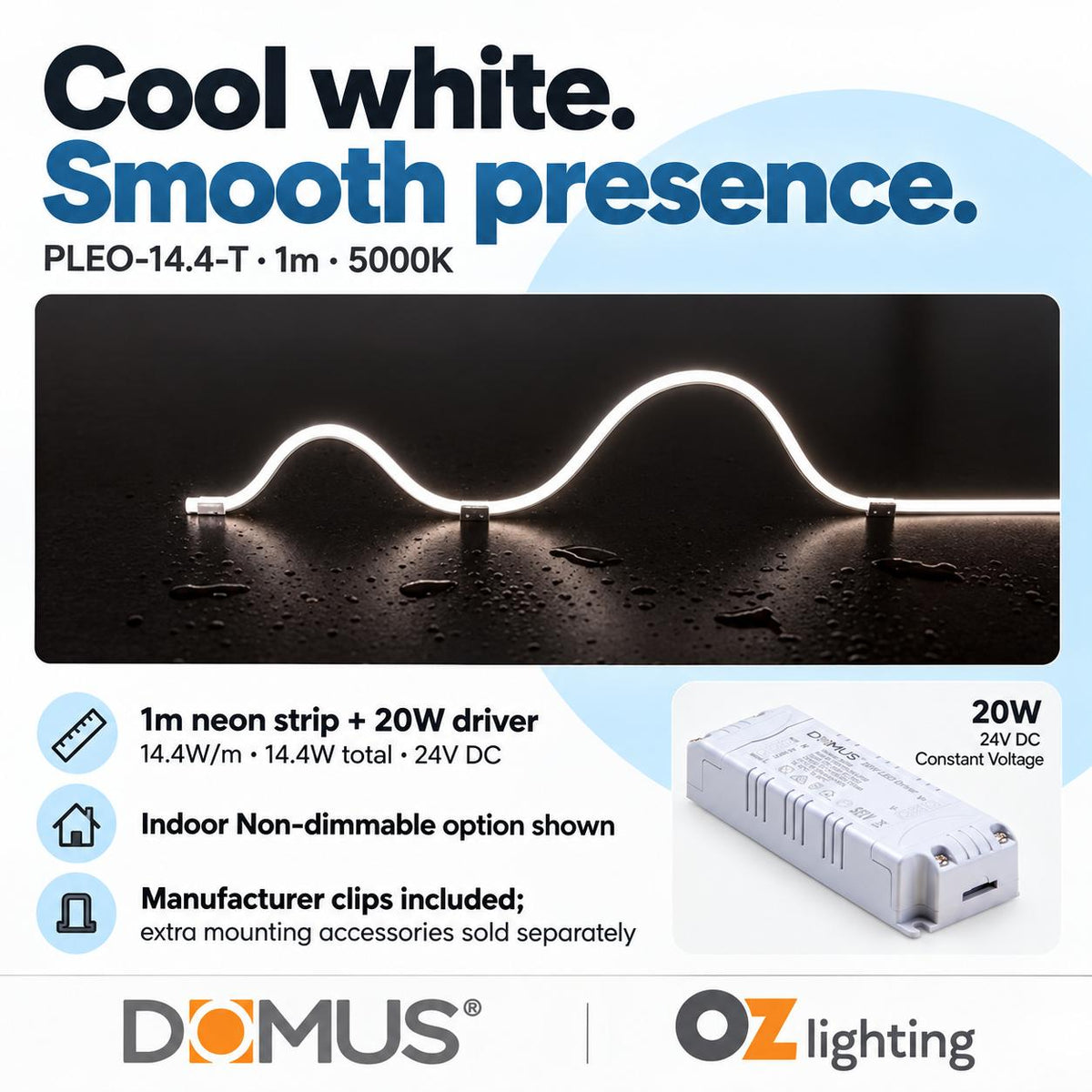 Domus PLEO 1 Metre 14.4W/m Cool White Outdoor Strip and Driver Bundle-Domus Lighting-Ozlighting.com.au