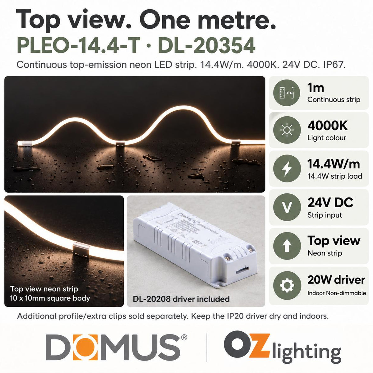 Domus PLEO 1 Metre 14.4W/m Neutral White Outdoor Strip and Driver Bundle-Domus Lighting-Ozlighting.com.au