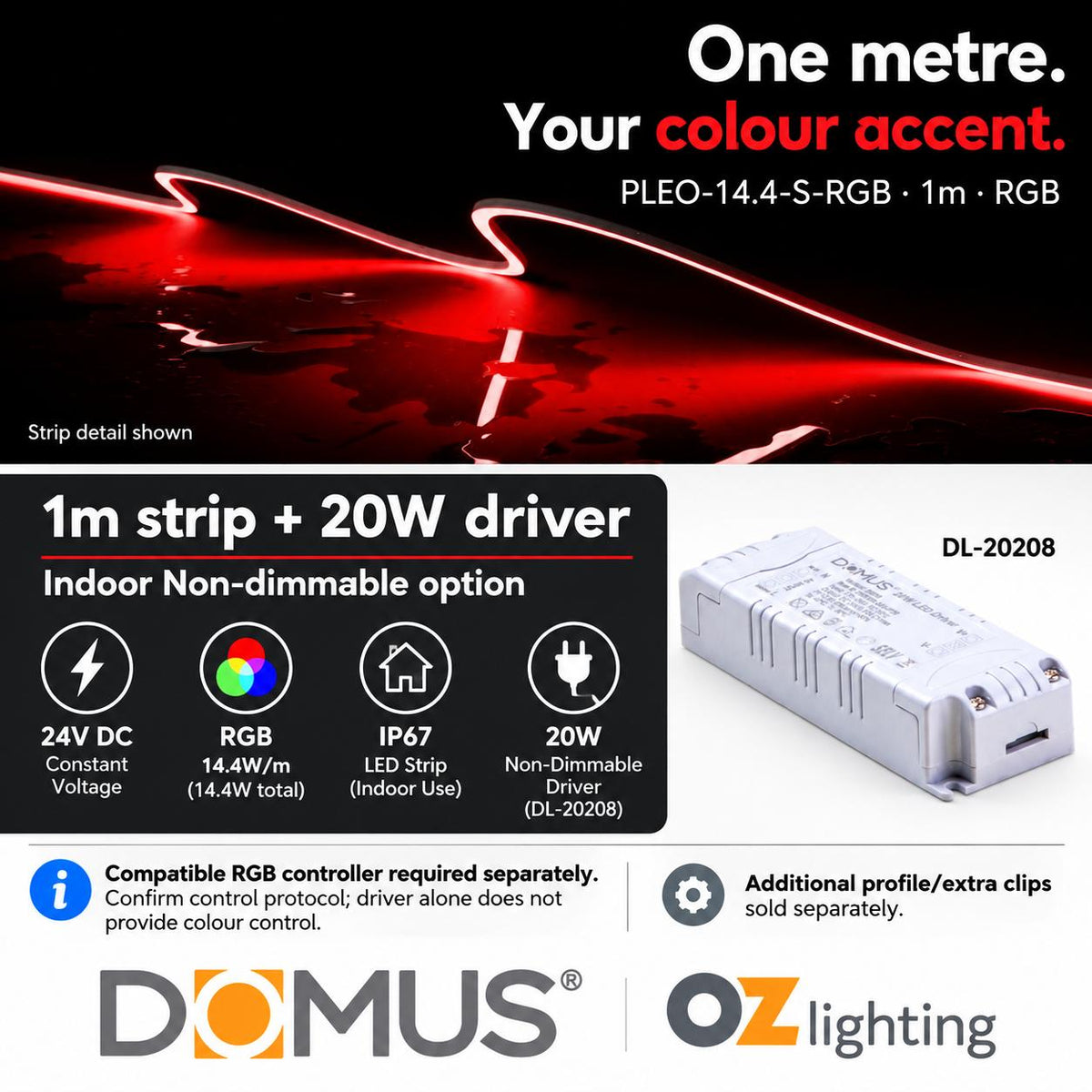 Domus PLEO 1 Metre 14.4W/m RGB Outdoor Strip and Driver Bundle-Domus Lighting-Ozlighting.com.au