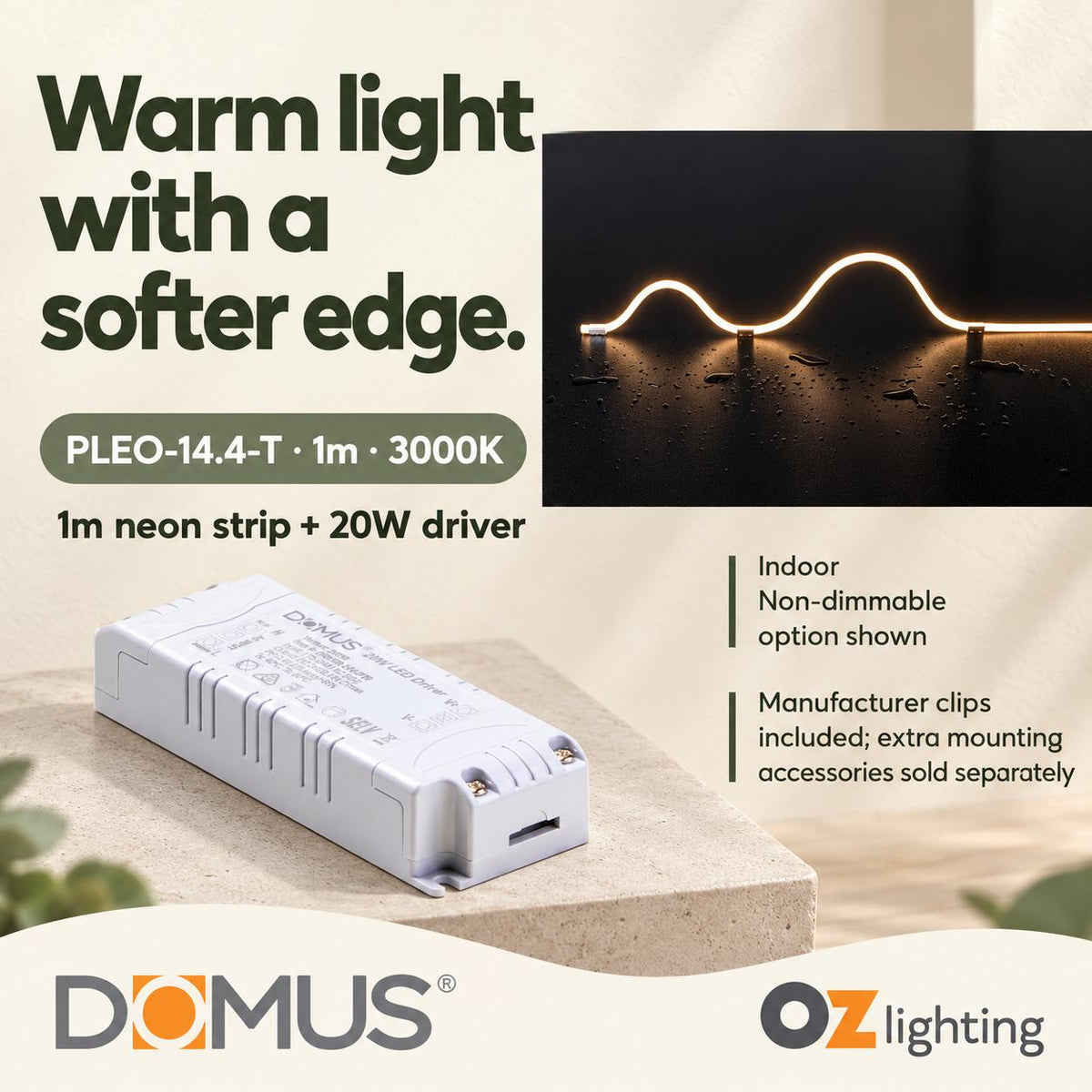 Domus PLEO 1 Metre 14.4W/m Warm White Outdoor Strip and Driver Bundle-Domus Lighting-Ozlighting.com.au