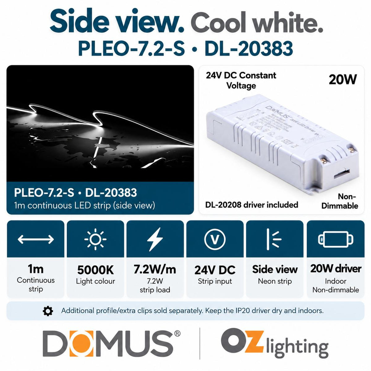 Domus PLEO 1 Metre 7.2W/m Cool White Outdoor Strip and Driver Bundle-Domus Lighting-Ozlighting.com.au