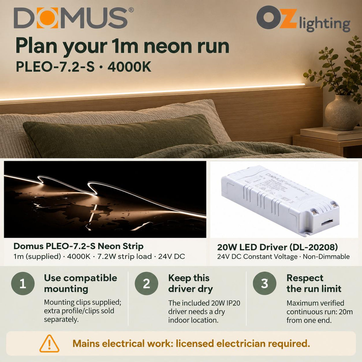 Domus PLEO 1 Metre 7.2W/m Neutral White Outdoor Strip and Driver Bundle-Domus Lighting-Ozlighting.com.au