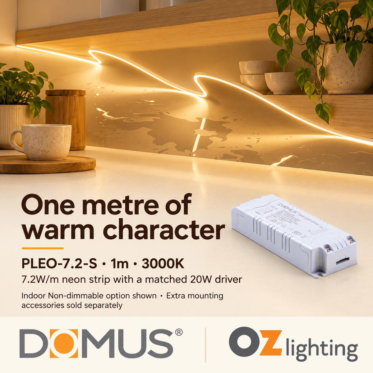 Domus PLEO 1 Metre 7.2W/m Warm White Outdoor Strip and Driver Bundle-Domus Lighting-Ozlighting.com.au
