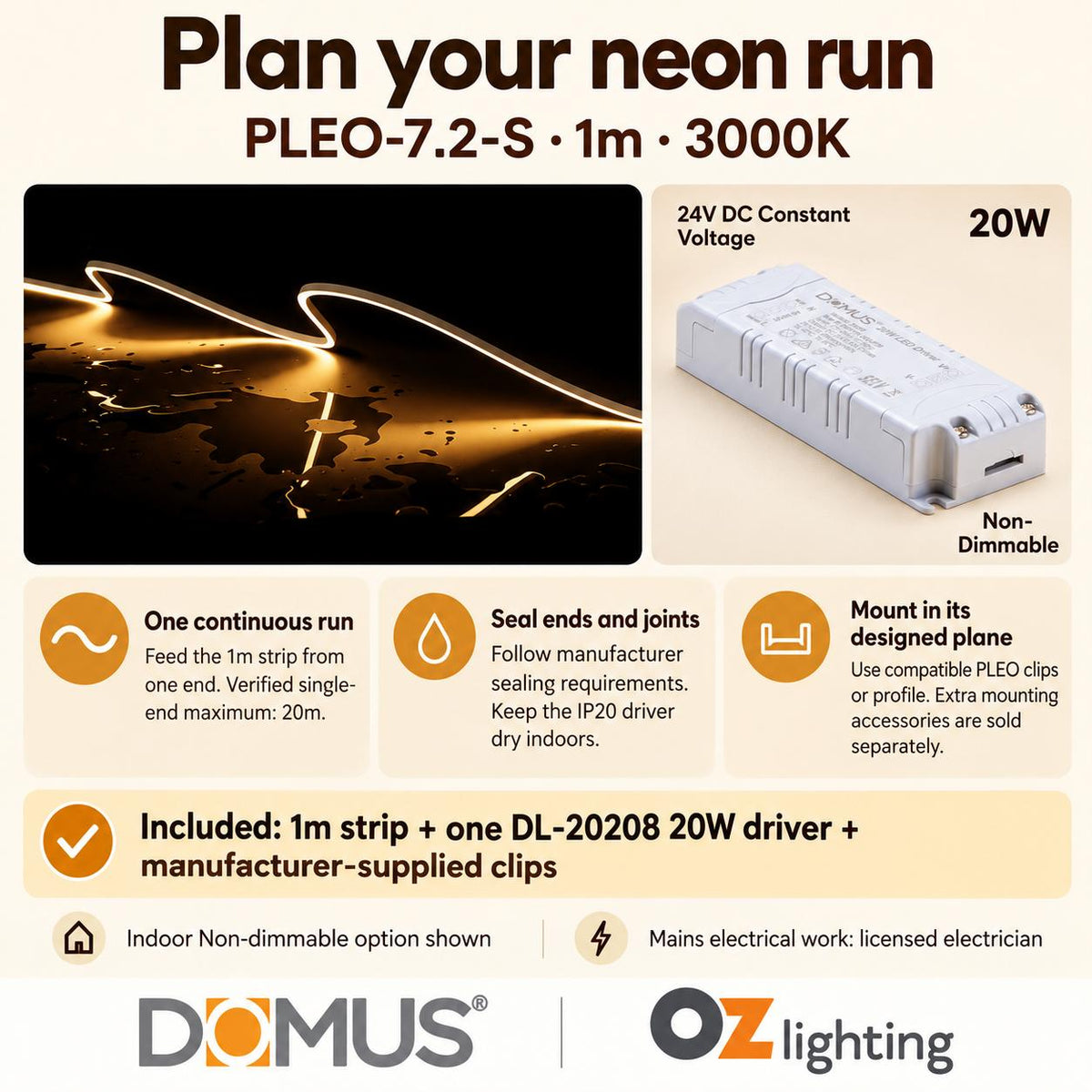 Domus PLEO 1 Metre 7.2W/m Warm White Outdoor Strip and Driver Bundle-Domus Lighting-Ozlighting.com.au
