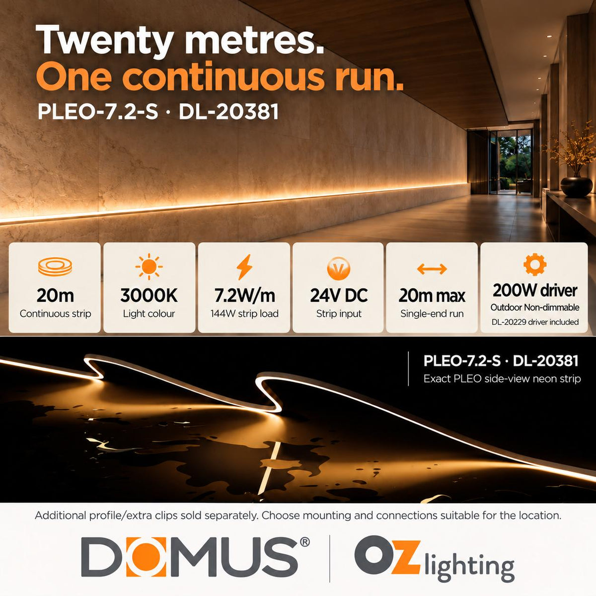 Domus PLEO 20 Metre 7.2W/m Warm White Outdoor Strip and Driver Bundle-Domus Lighting-Ozlighting.com.au