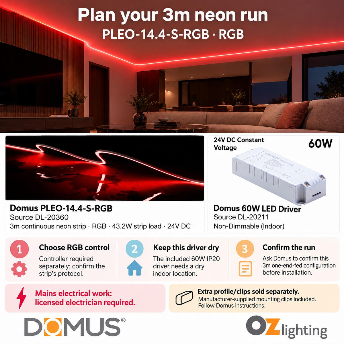 Domus PLEO 3 Metre 14.4W/m RGB Outdoor Strip and Driver Bundle-Domus Lighting-Ozlighting.com.au