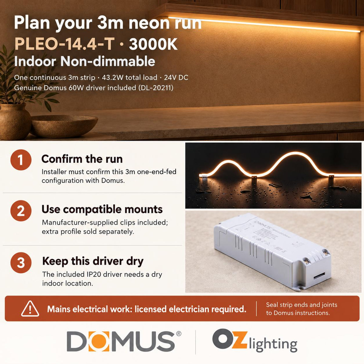 Domus PLEO 3 Metre 14.4W/m Warm White Outdoor Strip and Driver Bundle-Domus Lighting-Ozlighting.com.au