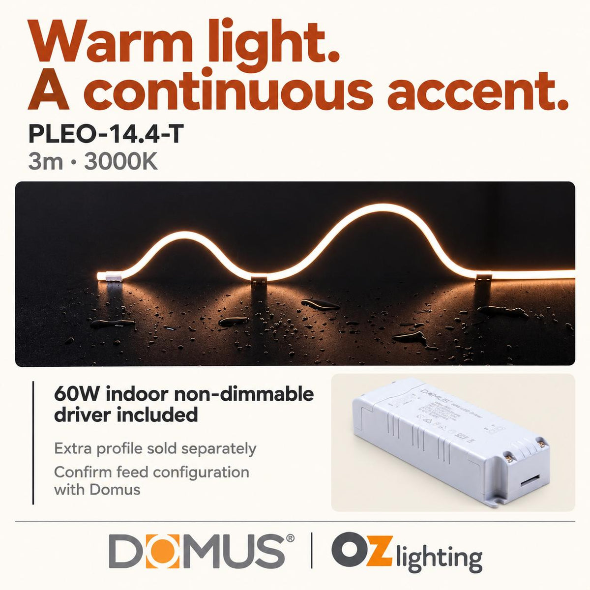 Domus PLEO 3 Metre 14.4W/m Warm White Outdoor Strip and Driver Bundle-Domus Lighting-Ozlighting.com.au