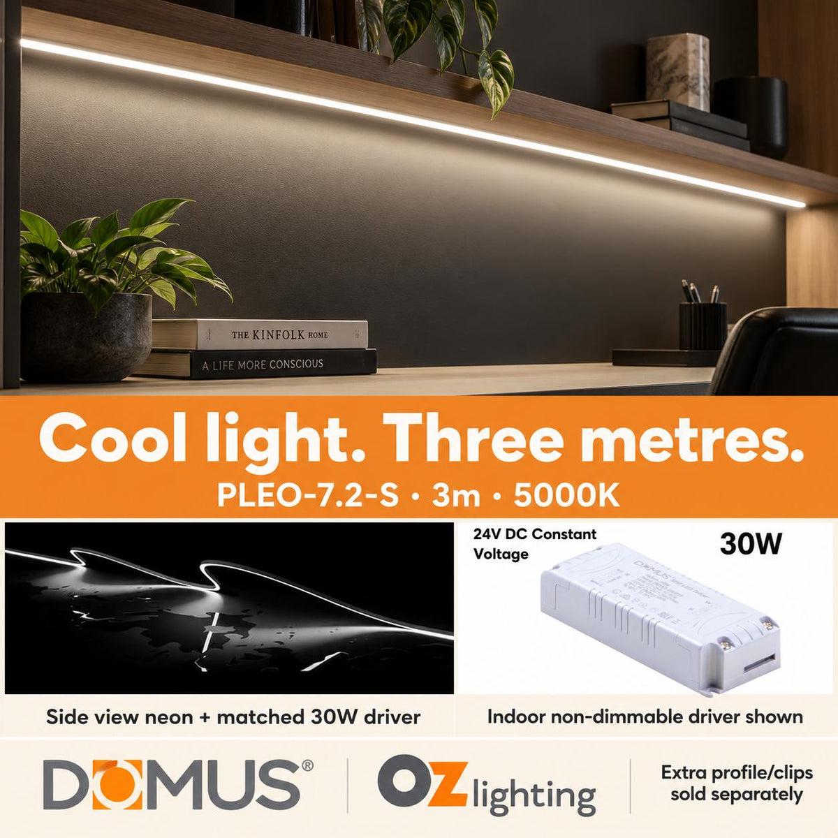 Domus PLEO 3 Metre 7.2W/m Cool White Outdoor Strip and Driver Bundle-Domus Lighting-Ozlighting.com.au