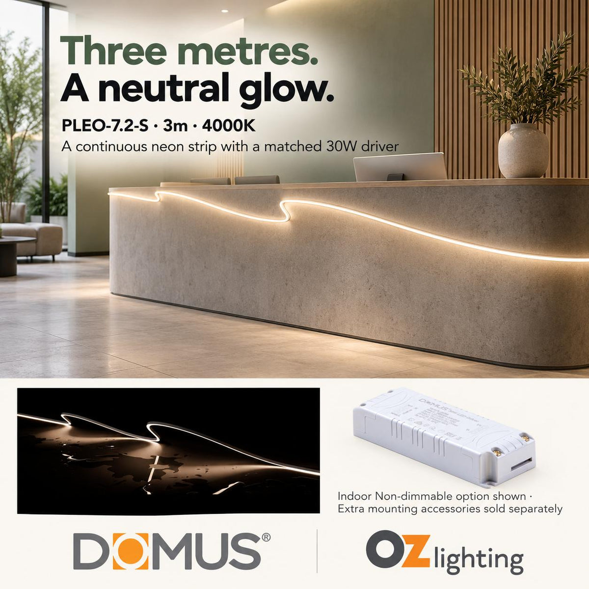 Domus PLEO 3 Metre 7.2W/m Neutral White Outdoor Strip and Driver Bundle-Domus Lighting-Ozlighting.com.au