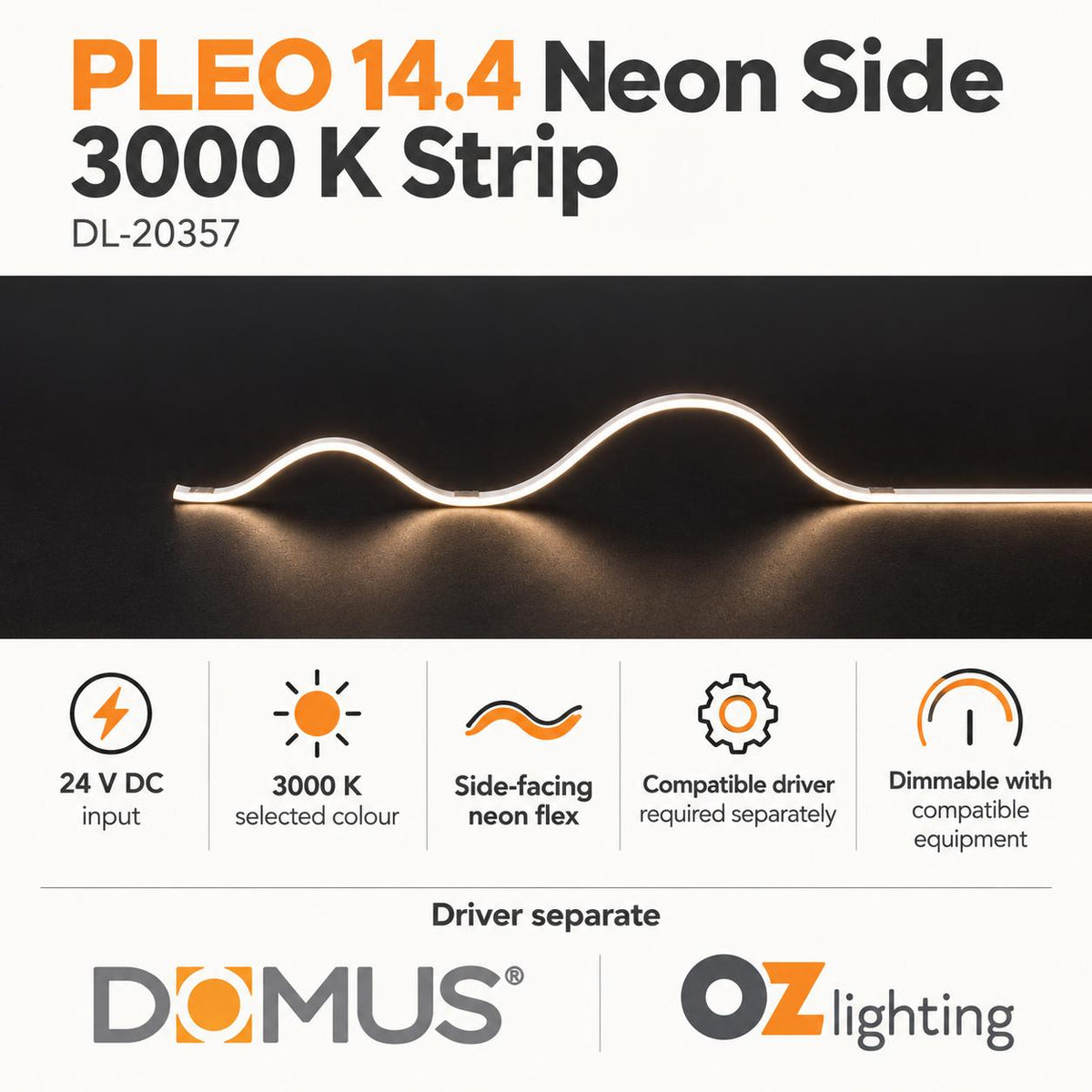 Domus PLEO LED Strip - 14.4W, 24V, Neon, IP66 - DRIVER REQUIRED-Domus Lighting-Ozlighting.com.au