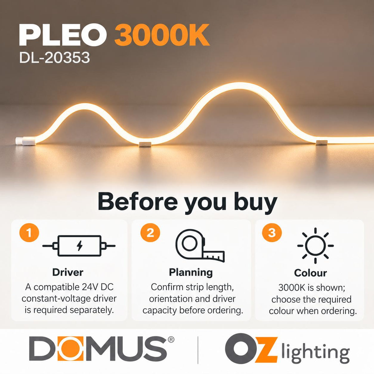 Domus PLEO LED Strip - 14.4W, 24V, Neon, IP66 - DRIVER REQUIRED-Domus Lighting-Ozlighting.com.au