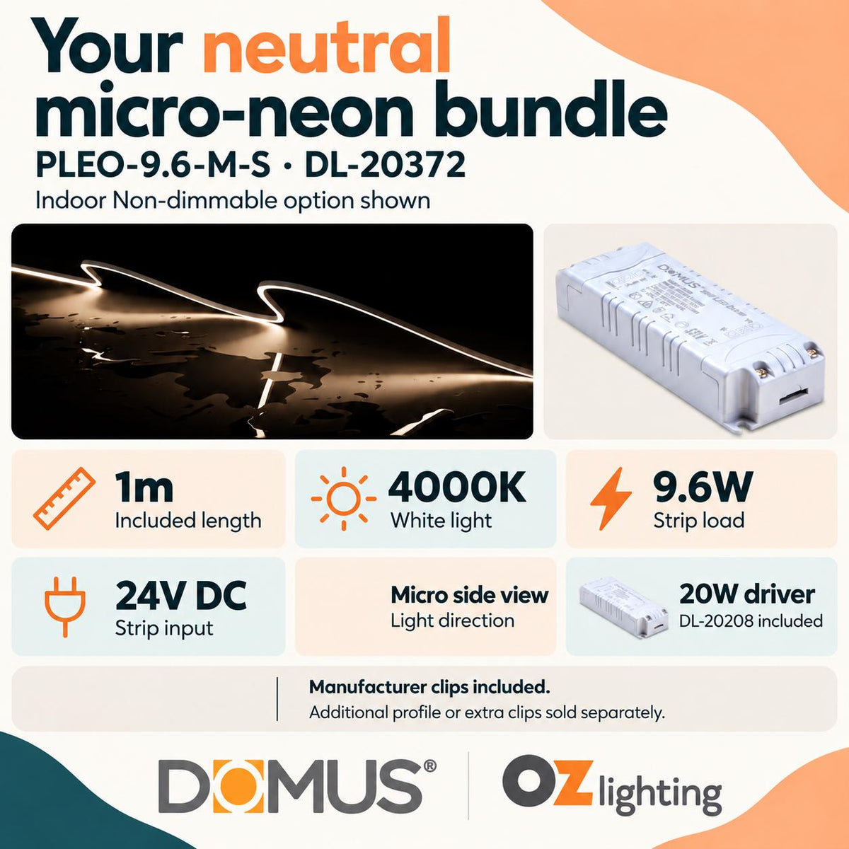 Domus PLEO Micro 1 Metre 9.6W/m Neutral White Outdoor Strip and Driver Bundle-Domus Lighting-Ozlighting.com.au