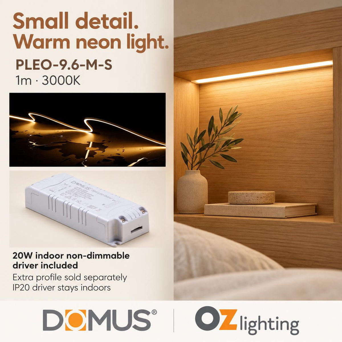 Domus PLEO Micro 1 Metre 9.6W/m Warm White Outdoor Strip and Driver Bundle-Domus Lighting-Ozlighting.com.au
