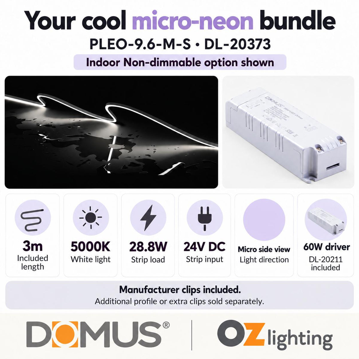 Domus PLEO Micro 3 Metre 9.6W/m Cool White Outdoor Strip and Driver Bundle-Domus Lighting-Ozlighting.com.au
