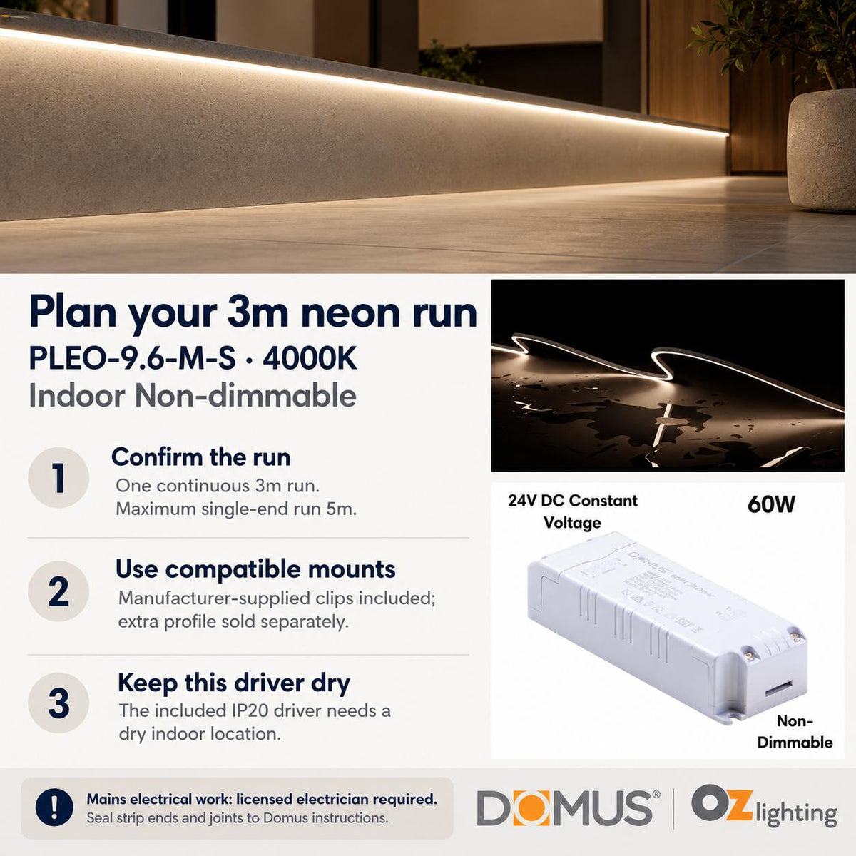 Domus PLEO Micro 3 Metre 9.6W/m Neutral White Outdoor Strip and Driver Bundle-Domus Lighting-Ozlighting.com.au