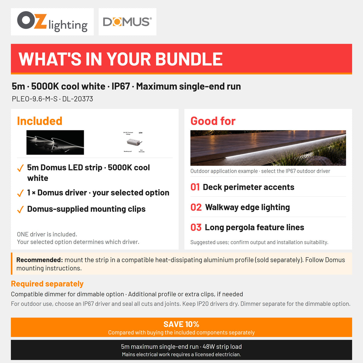 Domus PLEO Micro 5 Metre 9.6W/m Cool White Outdoor Strip and Driver Bundle-Domus Lighting-Ozlighting.com.au