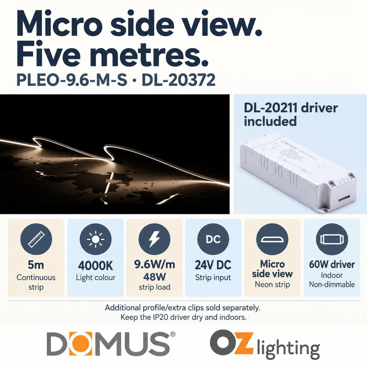 Domus PLEO Micro 5 Metre 9.6W/m Neutral White Outdoor Strip and Driver Bundle-Domus Lighting-Ozlighting.com.au