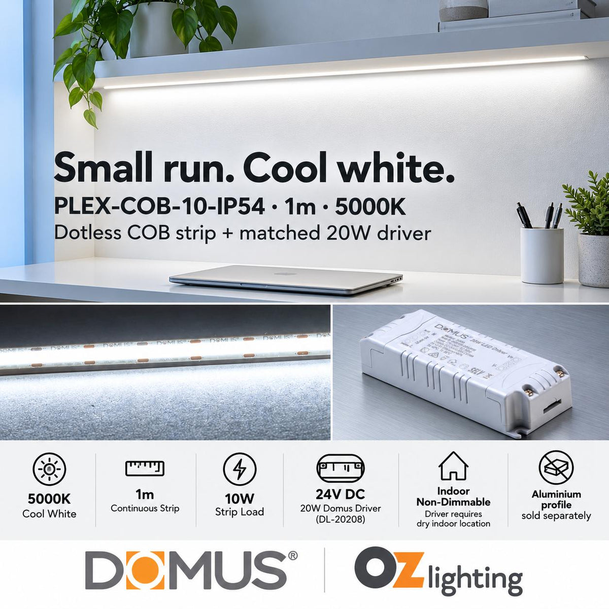 Domus PLEX 1 Metre 10W/m Cool White Strip and Driver Bundle-Domus Lighting-Ozlighting.com.au
