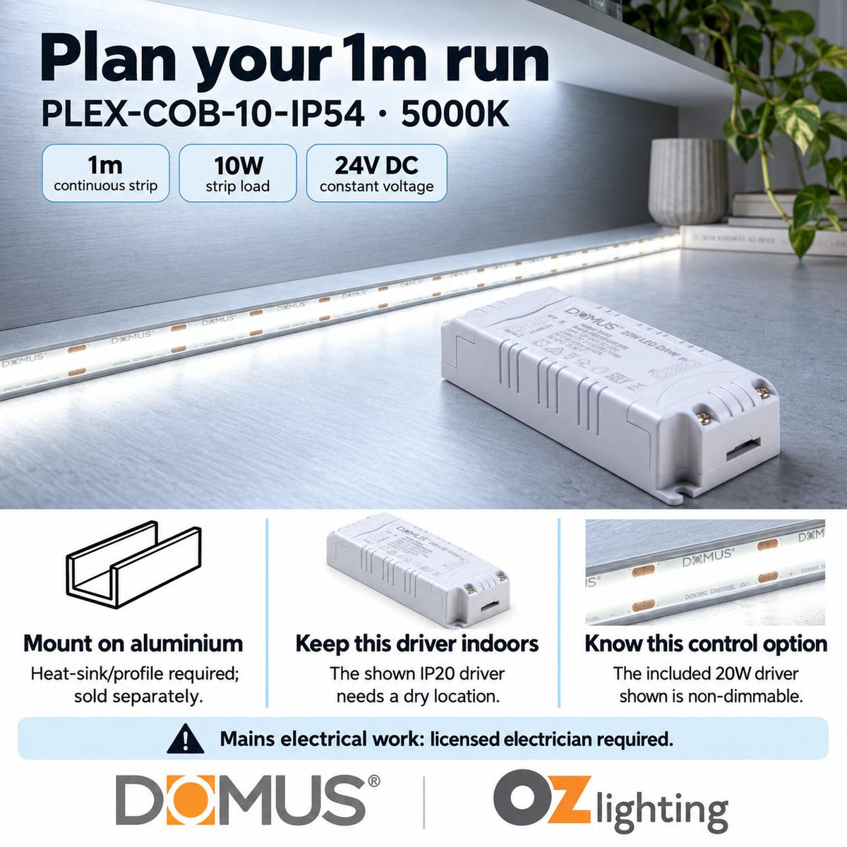 Domus PLEX 1 Metre 10W/m Cool White Strip and Driver Bundle-Domus Lighting-Ozlighting.com.au