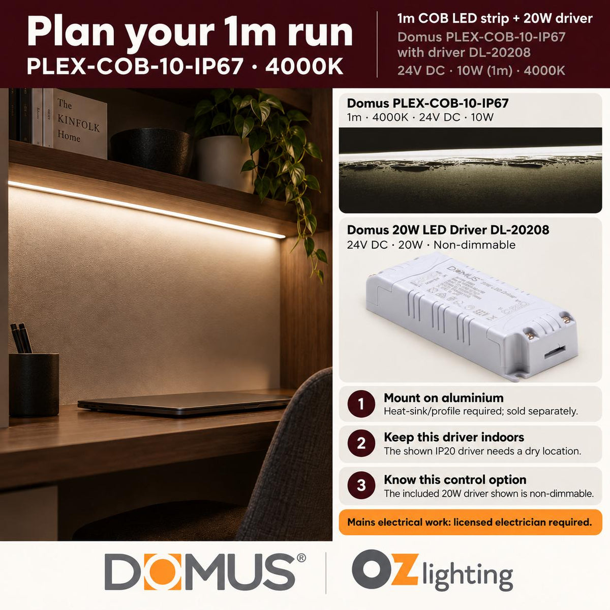 Domus PLEX 1 Metre 10W/m Neutral White Outdoor Strip and Driver Bundle-Domus Lighting-Ozlighting.com.au