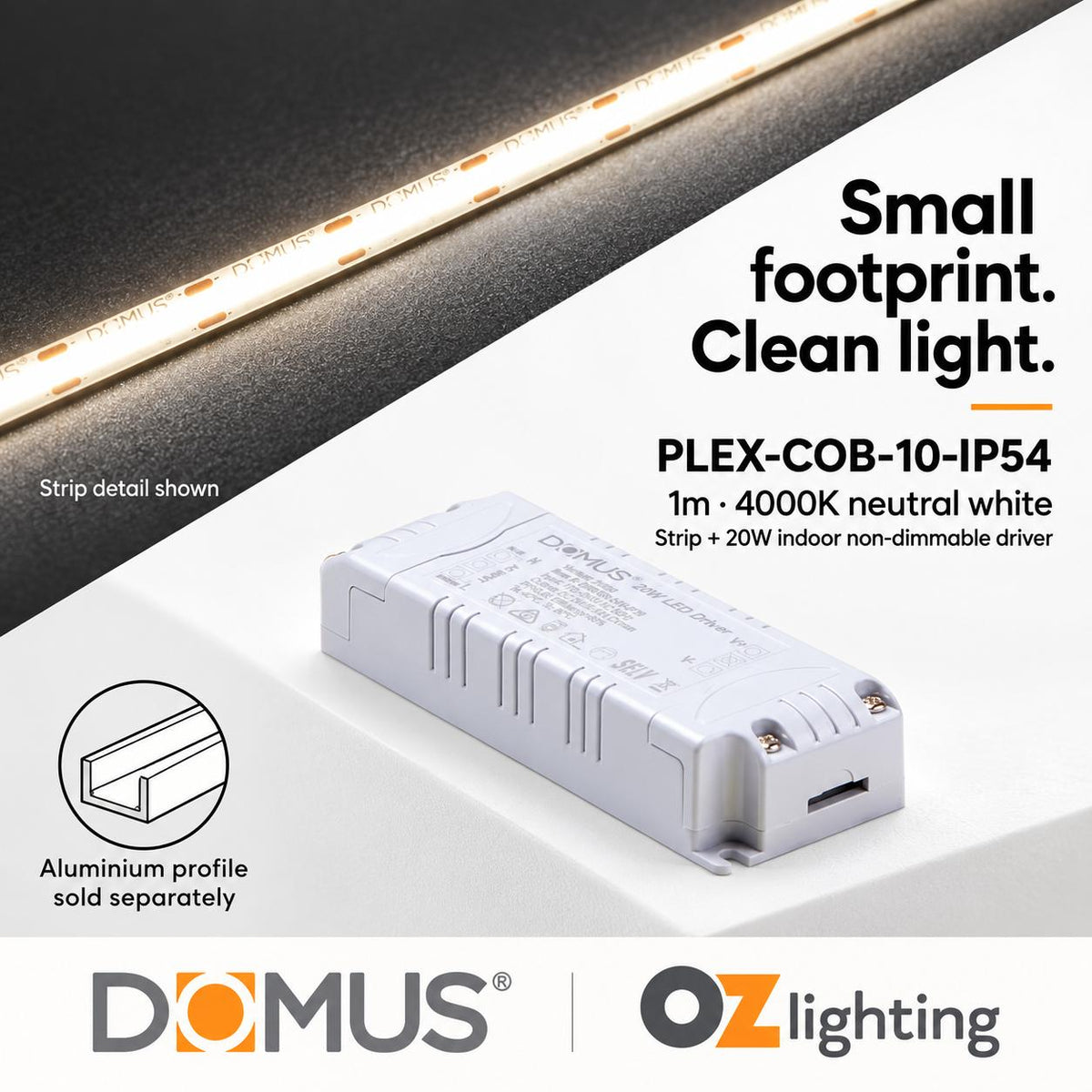 Domus PLEX 1 Metre 10W/m Neutral White Strip and Driver Bundle-Domus Lighting-Ozlighting.com.au