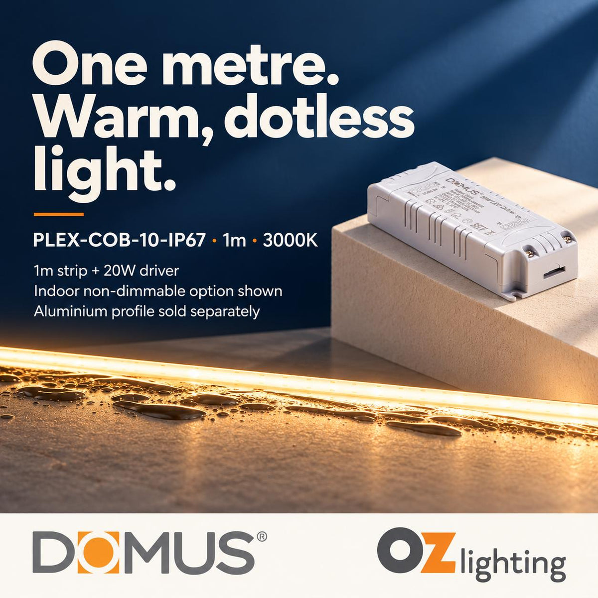 Domus PLEX 1 Metre 10W/m Warm White Outdoor Strip and Driver Bundle-Domus Lighting-Ozlighting.com.au