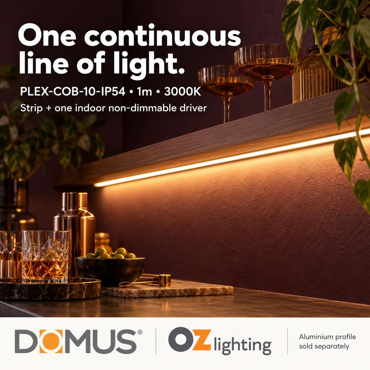 Domus PLEX-COB-10-IP54 1m 3000K LED strip and driver bundle — product benefit