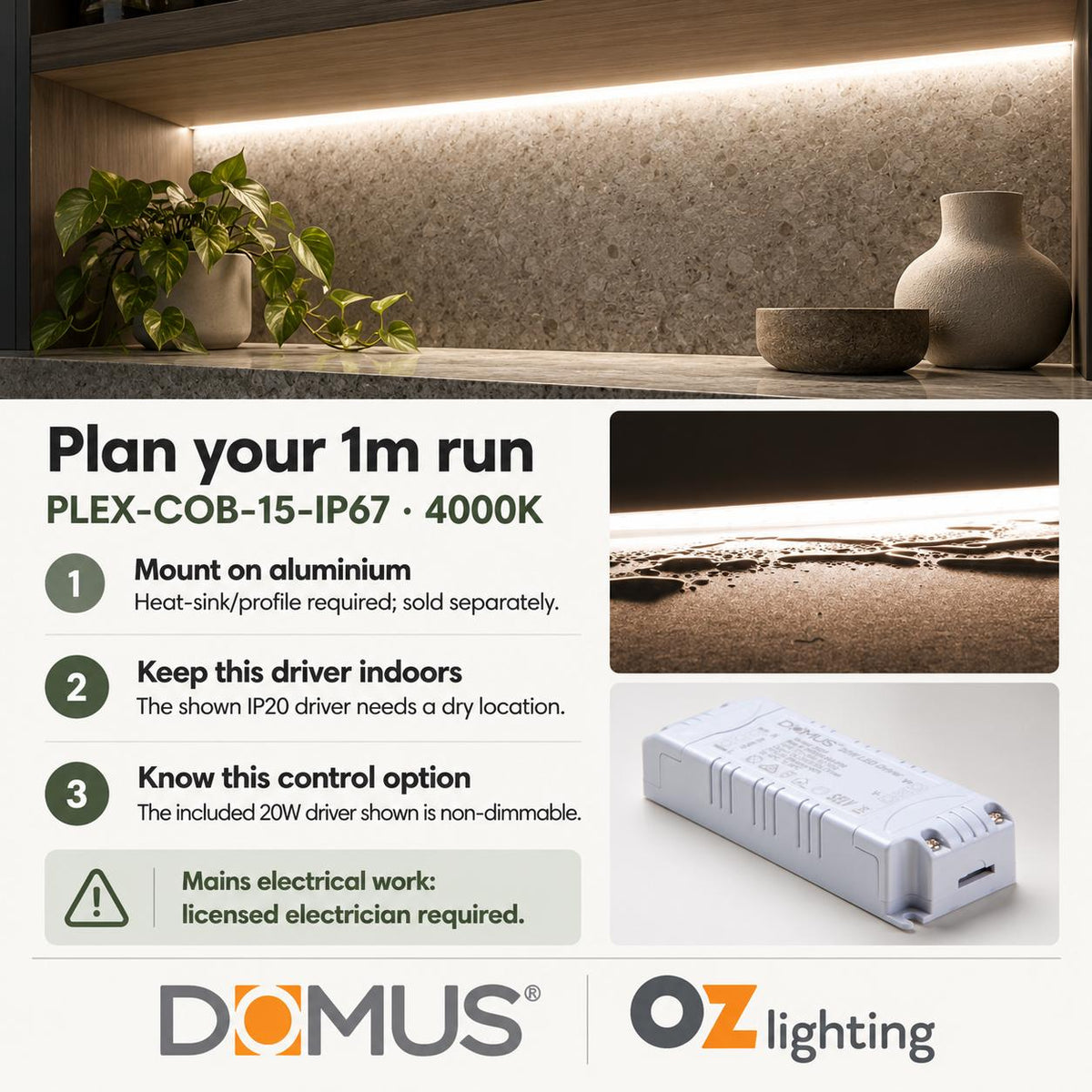 Domus PLEX 1 Metre 15W/m Neutral White Outdoor Strip and Driver Bundle-Domus Lighting-Ozlighting.com.au