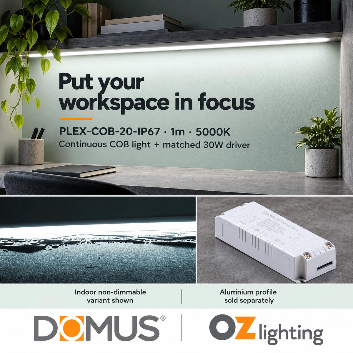 Domus PLEX 1 Metre 20W/m Cool White Outdoor Strip and Driver Bundle-Domus Lighting-Ozlighting.com.au