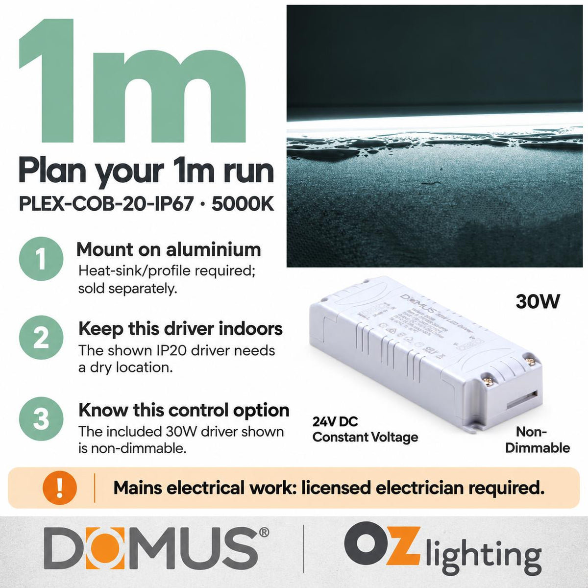 Domus PLEX 1 Metre 20W/m Cool White Outdoor Strip and Driver Bundle-Domus Lighting-Ozlighting.com.au